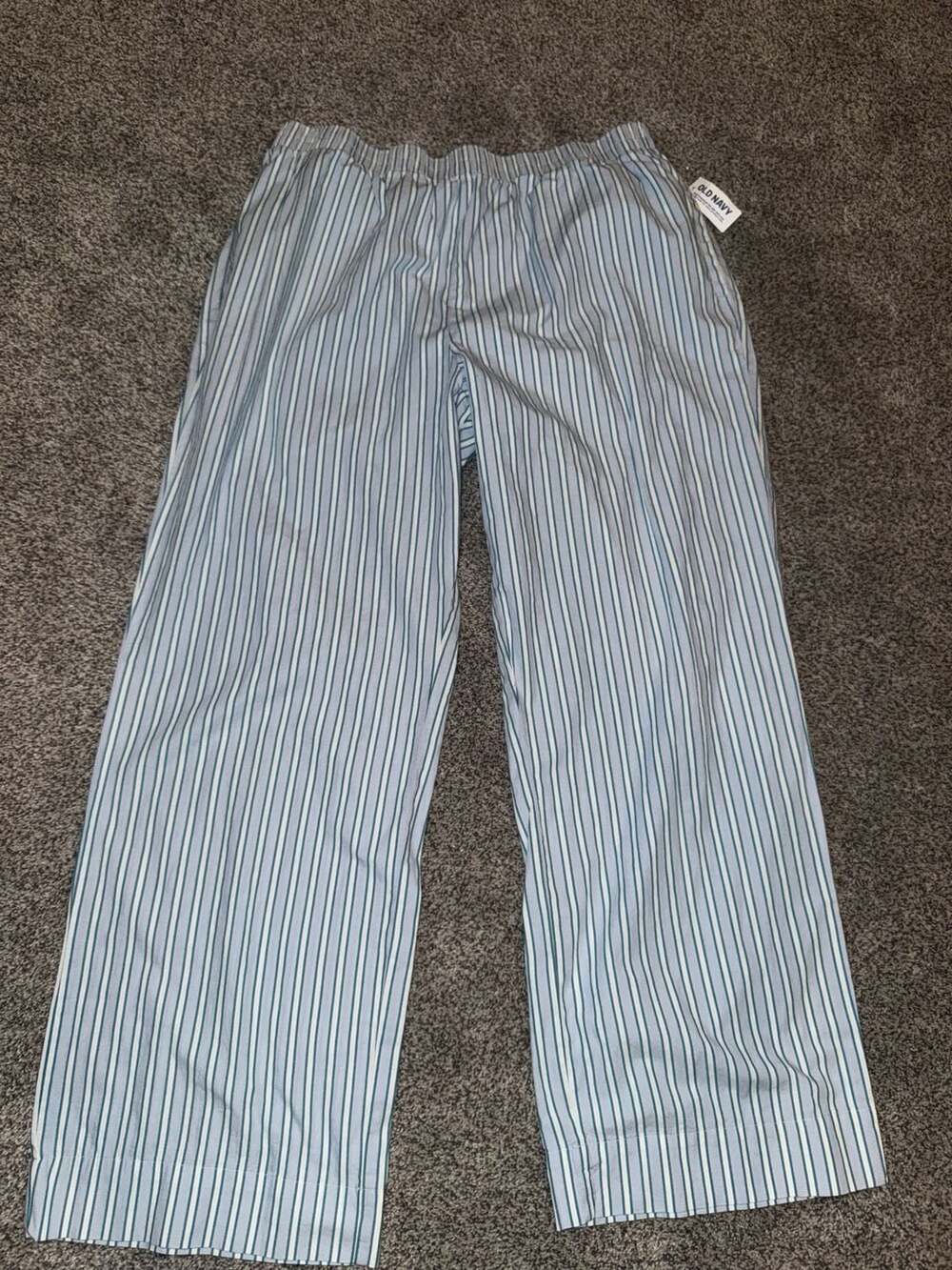 Old Navy Women's Blue and White Striped Lightweight Wide Leg Lounge Pajama Pants